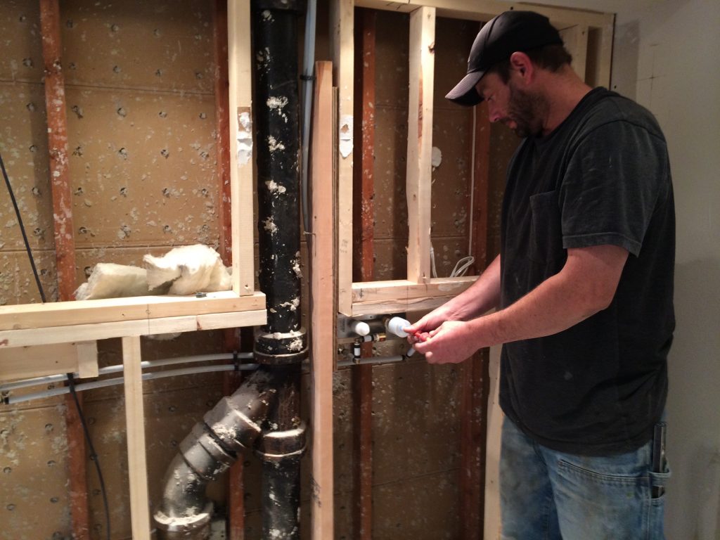 Framed wall for the medicine cabinet- vancouver penthouse bathroom renovation